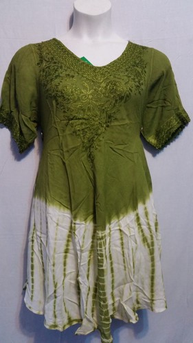 Women Clothing Blouse Shirt Short Dress Summer Beach Party Green White Free Size - 第 4/7 張圖片