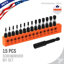 15Pc Impact Torx Screwdriver Bit Tamper Proof Start Security Magnetic Extension