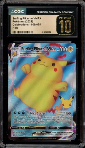 Pokemon Surfing Pikachu VMAX Celebrations Full Art #009 CGC 10 Pristine