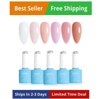 Hema-Free Rubber Base Builder Gel Set, 6 Colors Nude Pink Gel Polish Sheer Milky