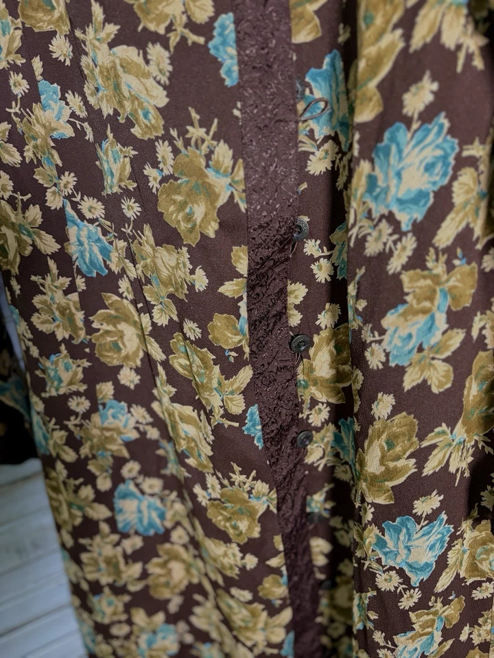 Vestido De Colección April Cornell Maxi LS Floral Cuello Redondo Satinado Borde Botón Talla M Boho Foto 3 de 4