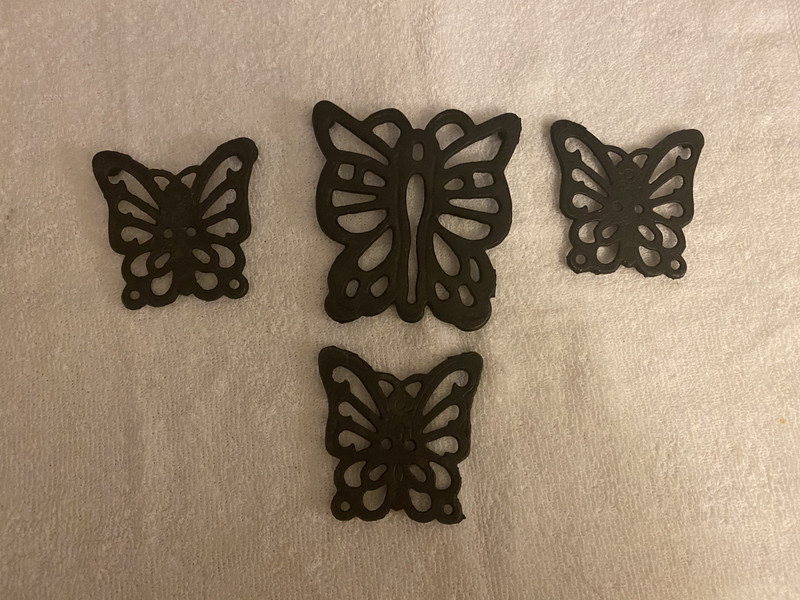 Vintage Black Cast Iron Butterflies Trivets Set Of 4 Made in Taiwan