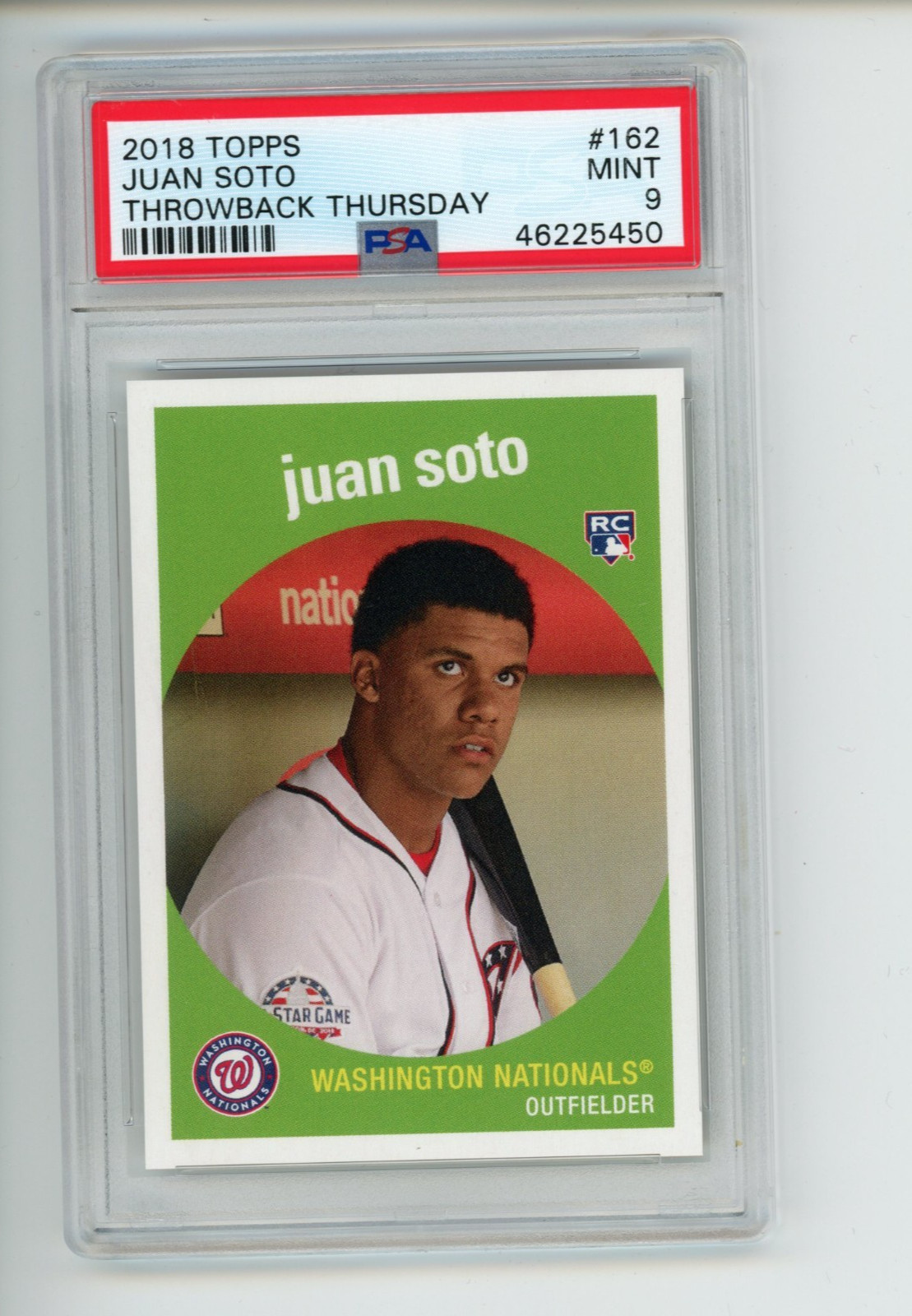 2018 Topps Juan Soto #162 Rookie RC Throwback Thursday PSA 9