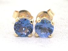 Tansanit Ohrstecker 585 Gelbgold 14Kt Gold 2 rund facettierte AAA Tansanite