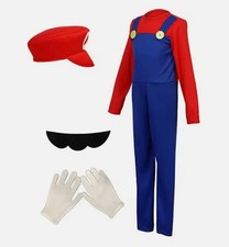 Super Mario Kids Costume Size XS 100-110cm 2-4 Years New Suit Hat Gloves Staches