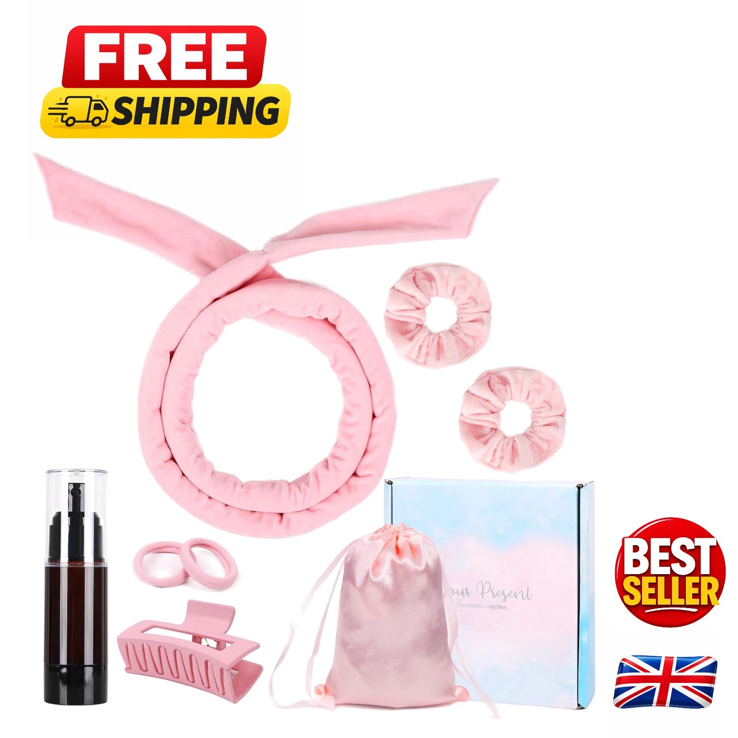 Gentle Pink Velour Heatless Curlers - Extra Long for Beautiful Curls (7 Pack)