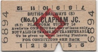 British Railways Red Diamond PLATFORM Ticket CLAPHAM JC 4 6894