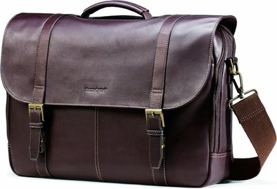 Samsonite Colombian Leather Flap-Over Messenger Bag for Laptop Computer, Brown