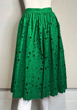 Pre-Spring 2024 ERDEM Grass Green Broderie-Anglaise Midi Skirt SIZE M US6, NWOT