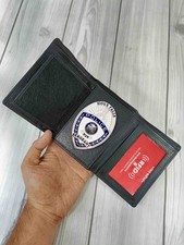 Genuine Leather Trifold Police Badge Holder   Law Enforcement Shield ID Wallet