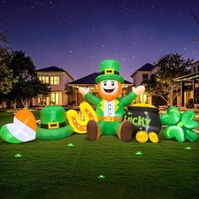 8FT Long St Patricks Day Inflatables Outdoor Decorations,Inflatable Leprechaun