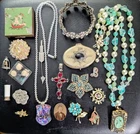 Antique Vintage Art Deco Estate Retro Jewelry Lot Compact Lucite Bead Necklace
