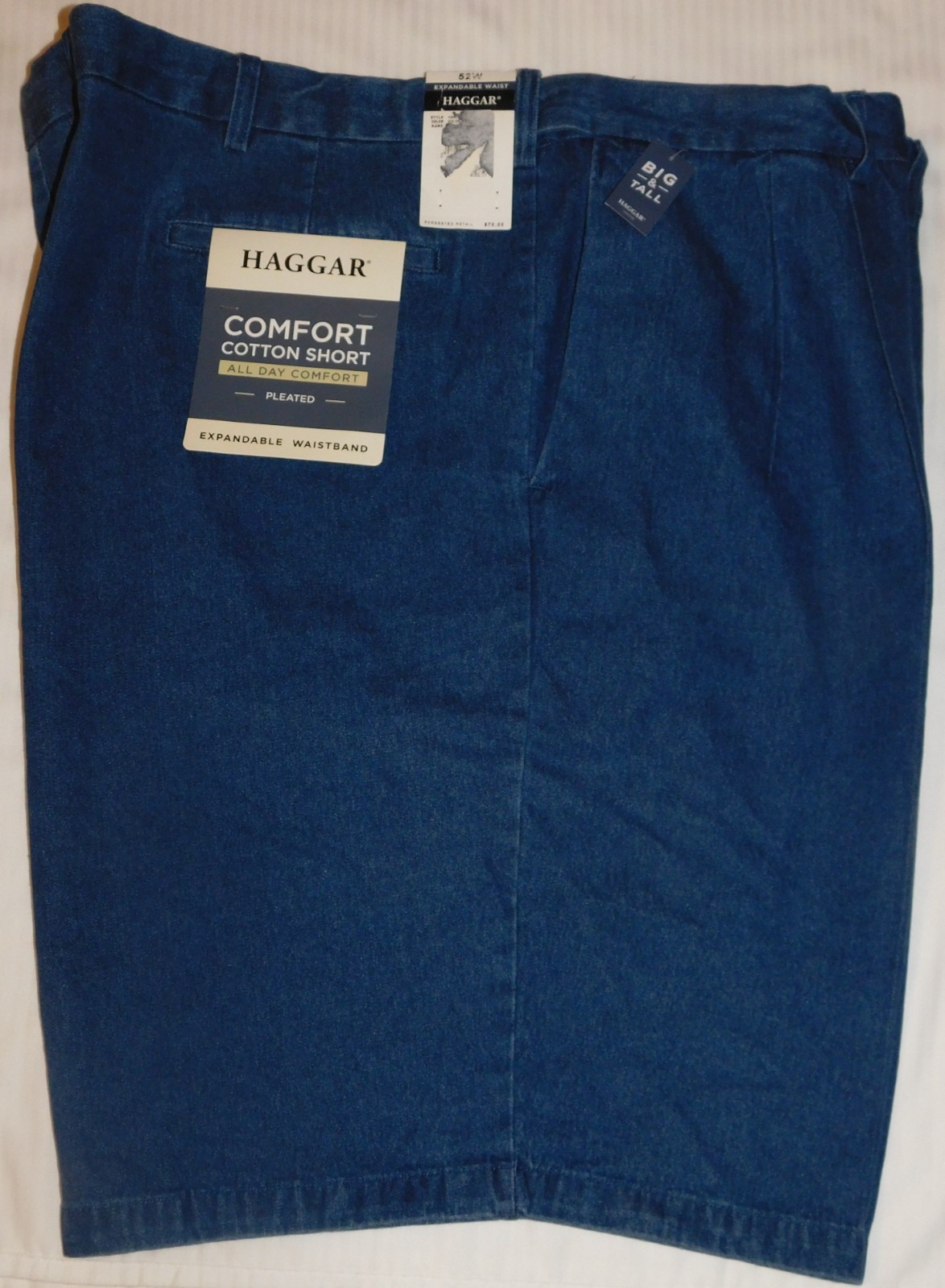 HAGGAR Comfort Cotton Jean Shorts Pleated Expandable Waist B