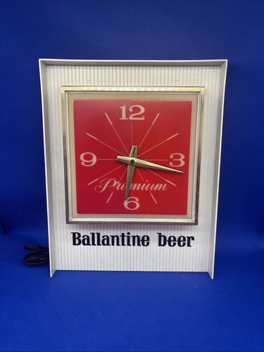 1967 BALLANTINE BEER Sign Lighted Bar Wall Clock Running Working Light