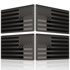 Embossed 3D Metal All Black American Flag Emblem Decal Stickers 2 Pairs, Matt...