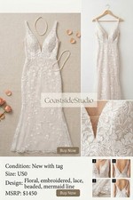 BHLDN x Whispers and Echoes Claremont Wedding Gown Lace Beaded V Neck Size 0 Wmn