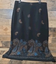 Vintage 90s Y2K Maxi Skirt Women 16 Black Paisley Boho Whimsigoth Career MODEST