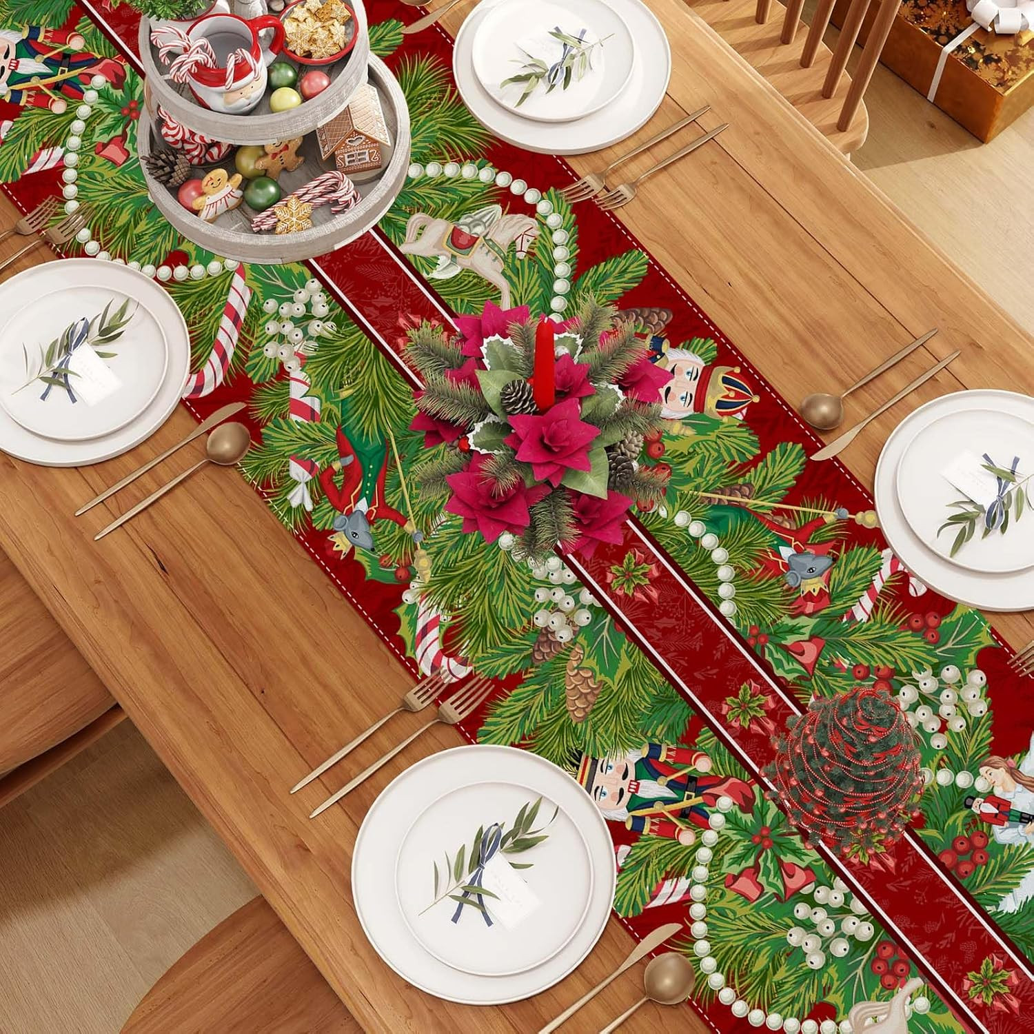 Linen Nutcracker Christmas Table Runner 72 Inches Long Nut Crackers Home Kitchen