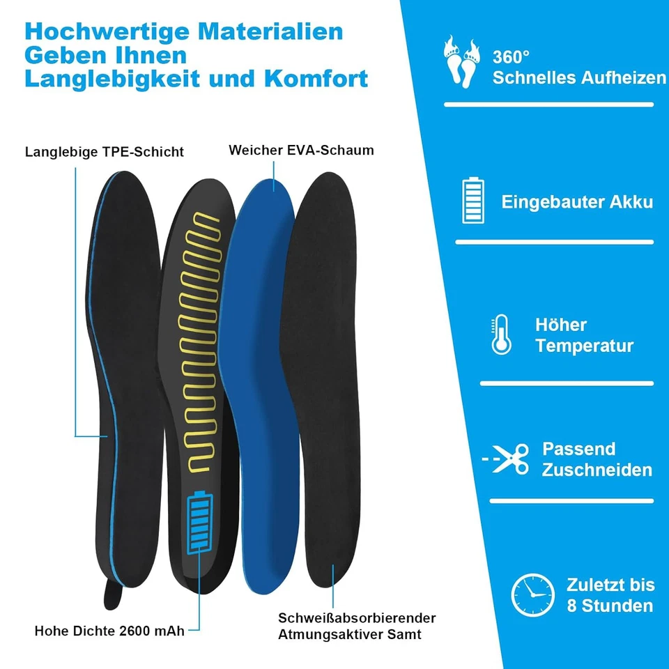 1 Paar Beheizbare Einlegesohlen Wärmesohle Elektrisch Heizsohlen für Skifahren - Bild 2 von 4
