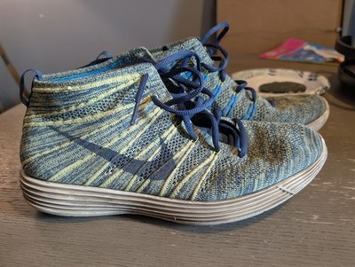 Nike Lunar Flyknit Chukka Yellow Squadron Blue Shoes Men s Size 11.5 554969-447