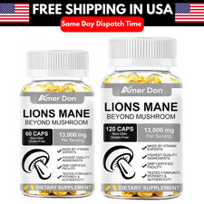 Organic Lion's Mane Mushroom Supplement 13000 mg - MEMORY, FOCUS, STRESS SUPPORT