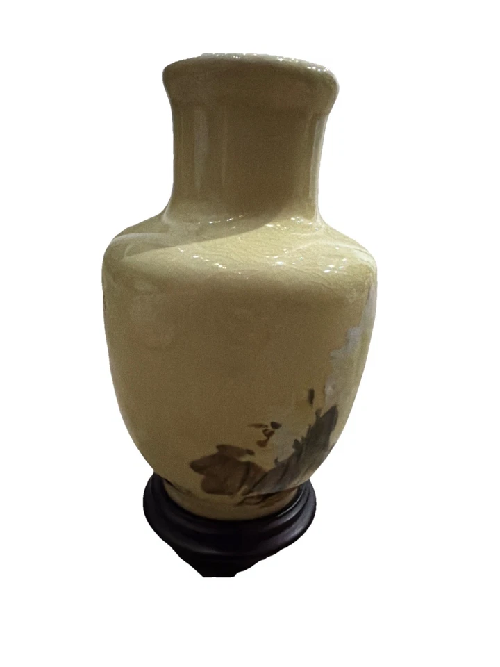 Винтажная китайская фарфоровая ваза Yingqing, расписанная вручную под глазурью, высота 8 дюймов - Изображение 3 из 4