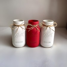 Set of 3 chalk painted distressed Quart size mason jar vases  mix  match colors 