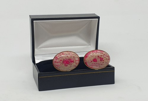 Luxury oval semi-precious gemstone cufflinks, Peach Ocean Jasper cufflinks - Picture 2 of 6