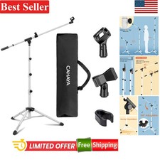 Microphone Stand Tripod Boom Arm with Carrying Bag 2 Mic Clips White