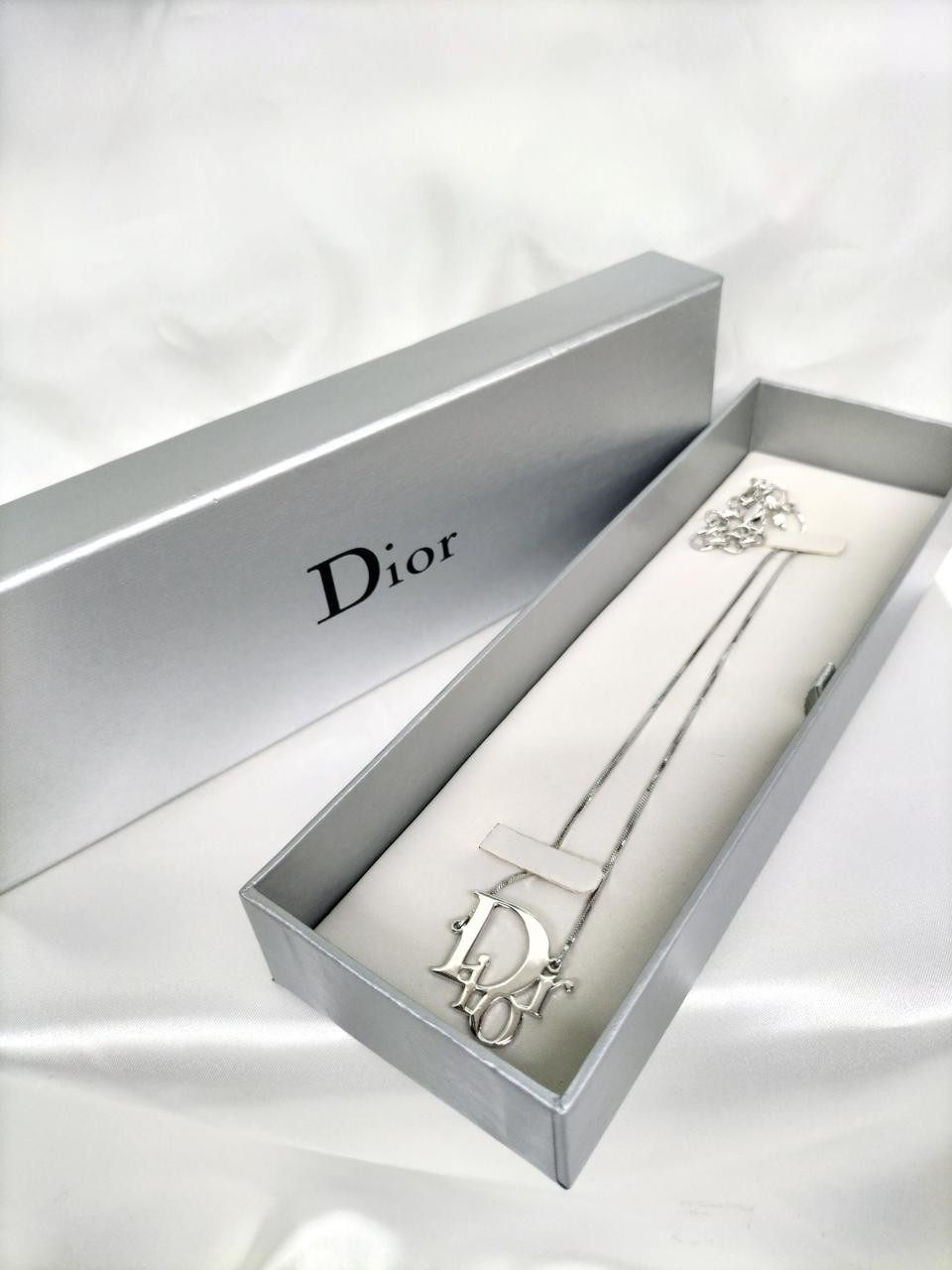 Christian Dior Trotter Logo Necklace in Silver Tone New