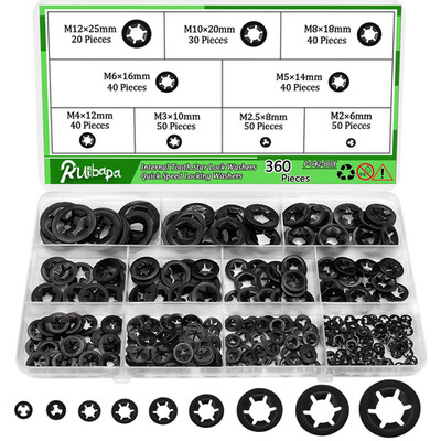 360 PCS Internal Tooth Star Lock Washers 9 Sizes Push on Locking Washers Speed C