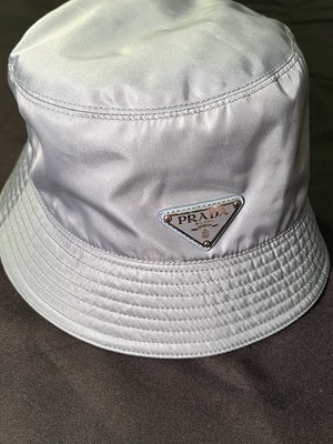 AUTHENTIC $725 PRADA TRIANGLE METAL EMBLEM AQUA BLUE BUCKET CAP