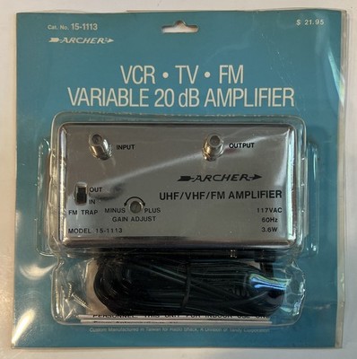 ARCHER VCR/TV/FM Variable 20dB Signal Amplifier w/gain Model 15-1113B NEW SEALED