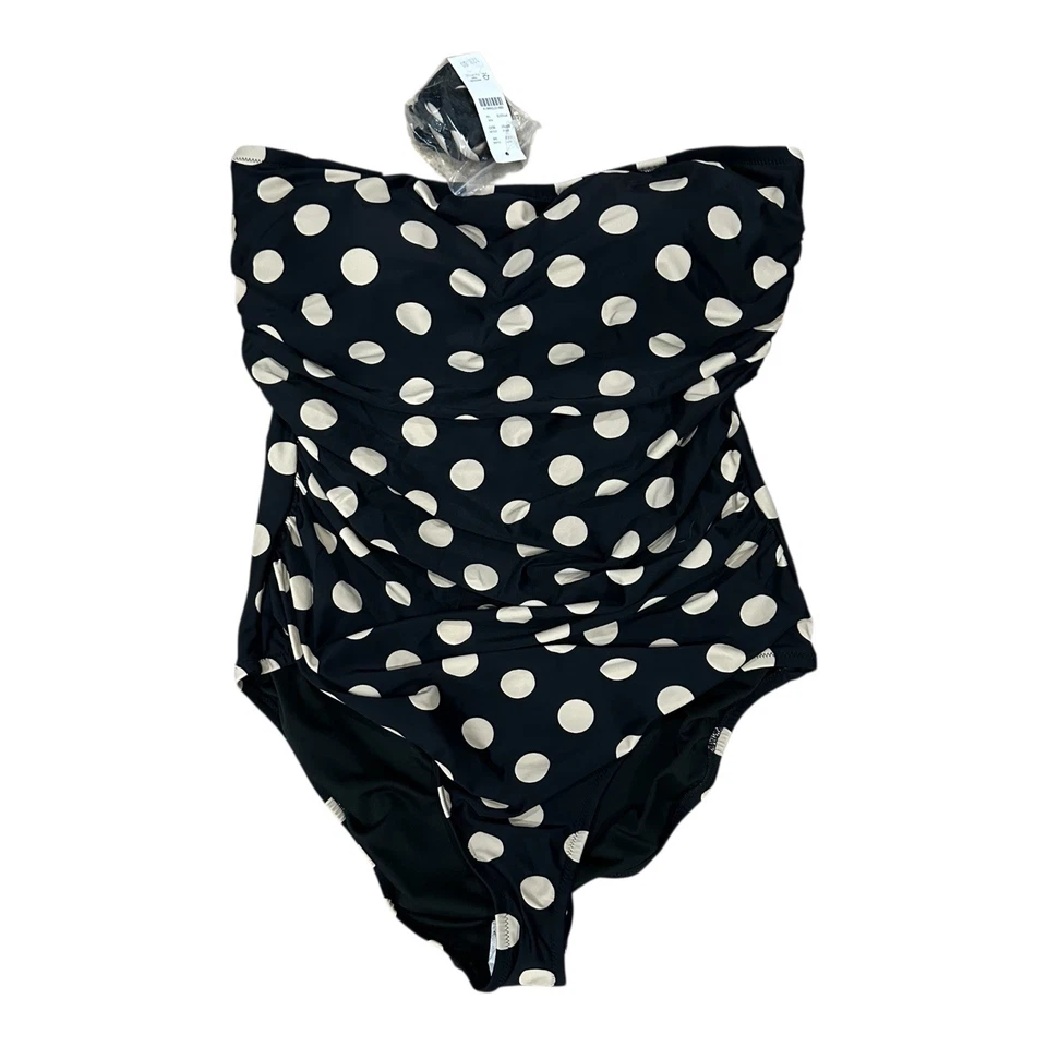 Traje de baño J.Crew Gemma acanalado bandeau de una pieza estampado de puntos negro para mujer 14 nuevo con etiquetas Foto 2 de 4