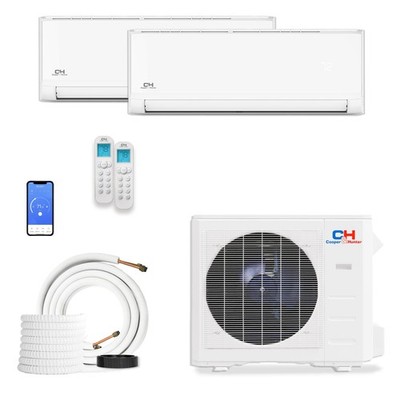 Cooper & Hunter 2 Zone Mini Split AC Heat Pump 18000 BTU 9K+9K  Linesets