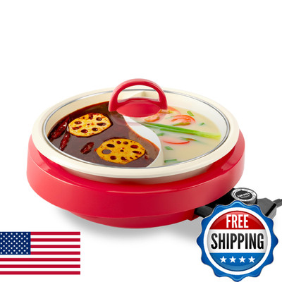 Aroma Divided Electric Shabu Shabu Hot Pot Pfas-Free Ceramic-Coated Pot 2.5