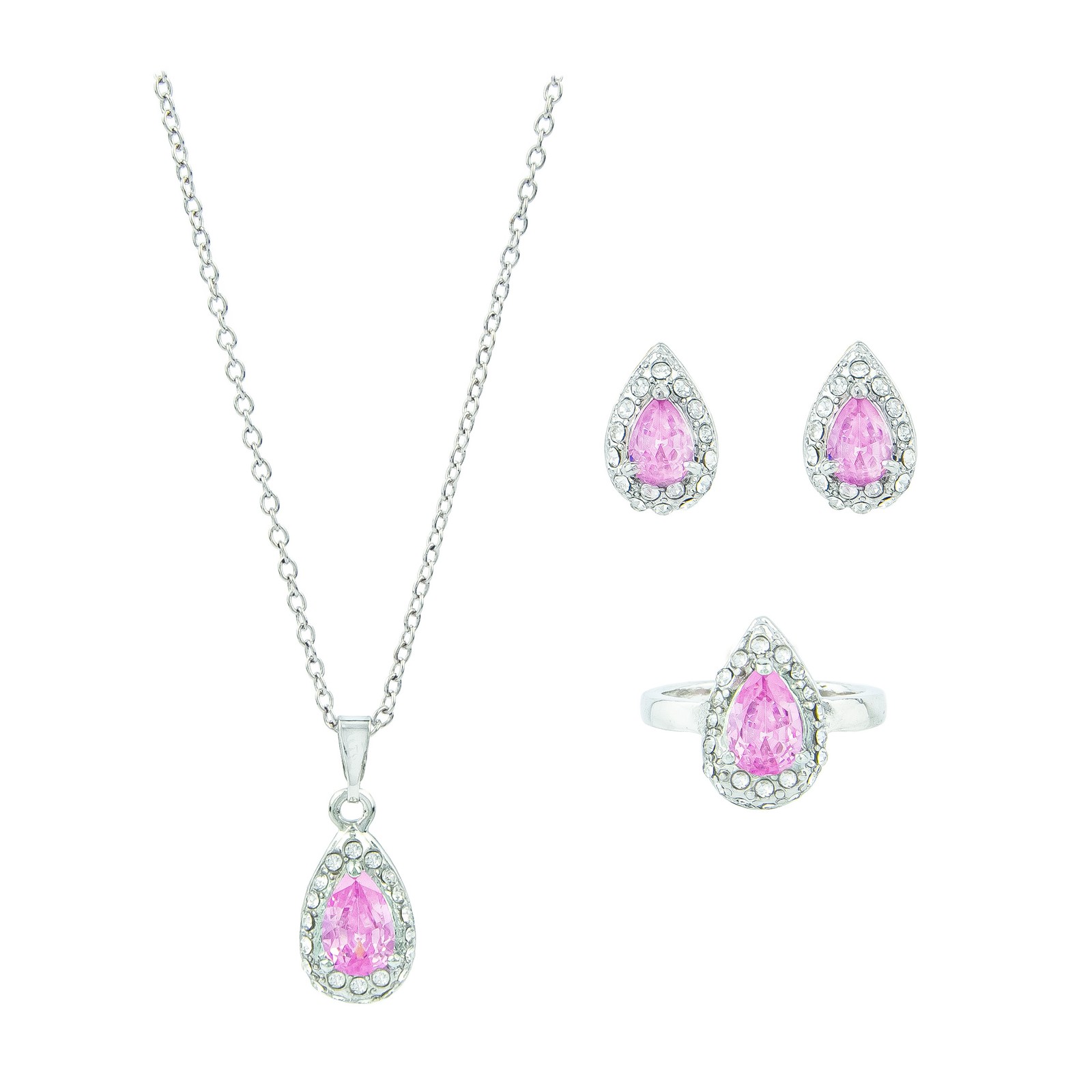 Прелестная подвеска серьги и кольцо с сапфиром в форме капли розового цвета-Размер 10 2890₽