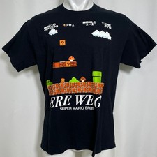 Nintendo Super Mario Bros Here We Go Game Scene Black T-Shirt Men's LARGE