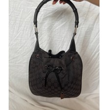 Borsa a secchiello Gucci vintage anni 90 monogramma con coulisse nera