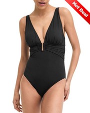 Bleu by Rod Beattie Womens Plunging V-Neck One-Piece Swimsuit 8 Black - NWT 98