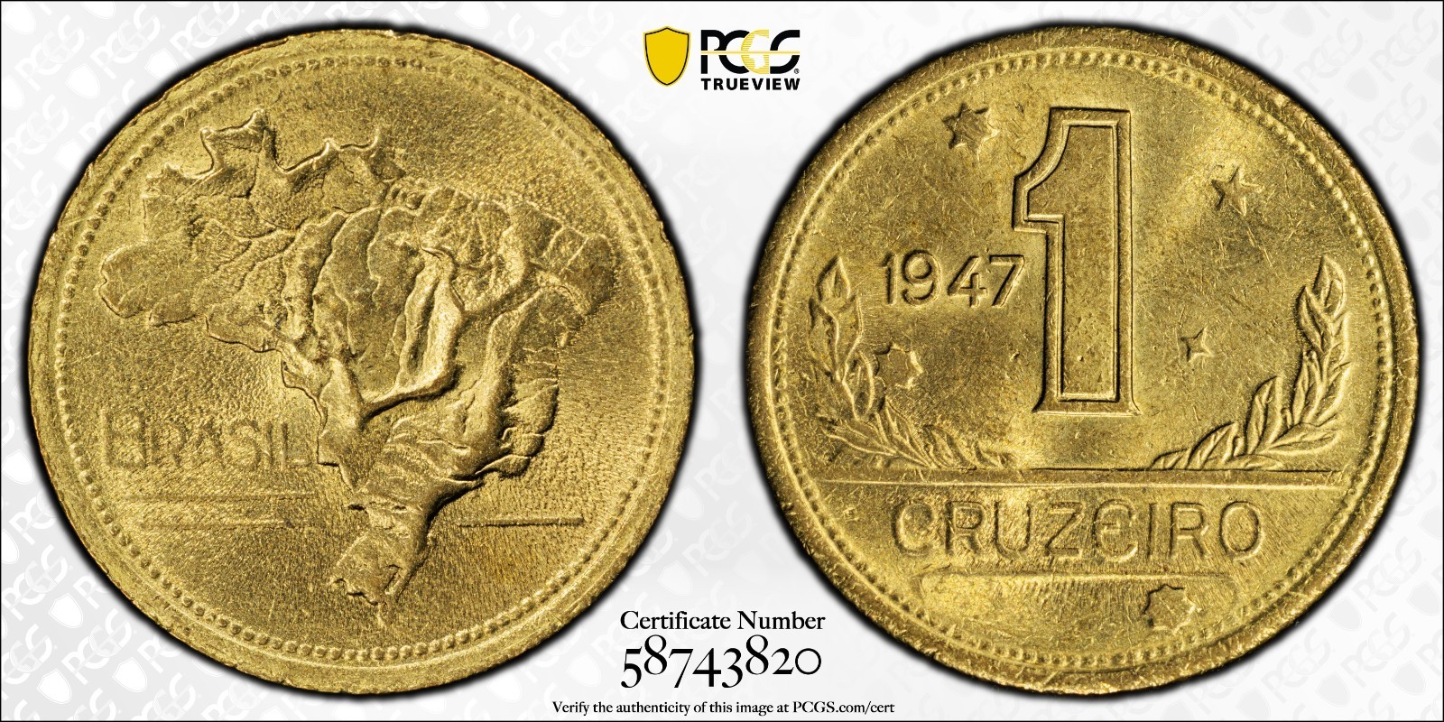 Brazil 1947 1 Cruzeiro PCGS MS 64