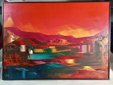 BRUNO FAEL 1935-2015 QUADRO DIPINTO AD OLIO SU TELA ANNI 70 PAESAGGIO ASTRATTO