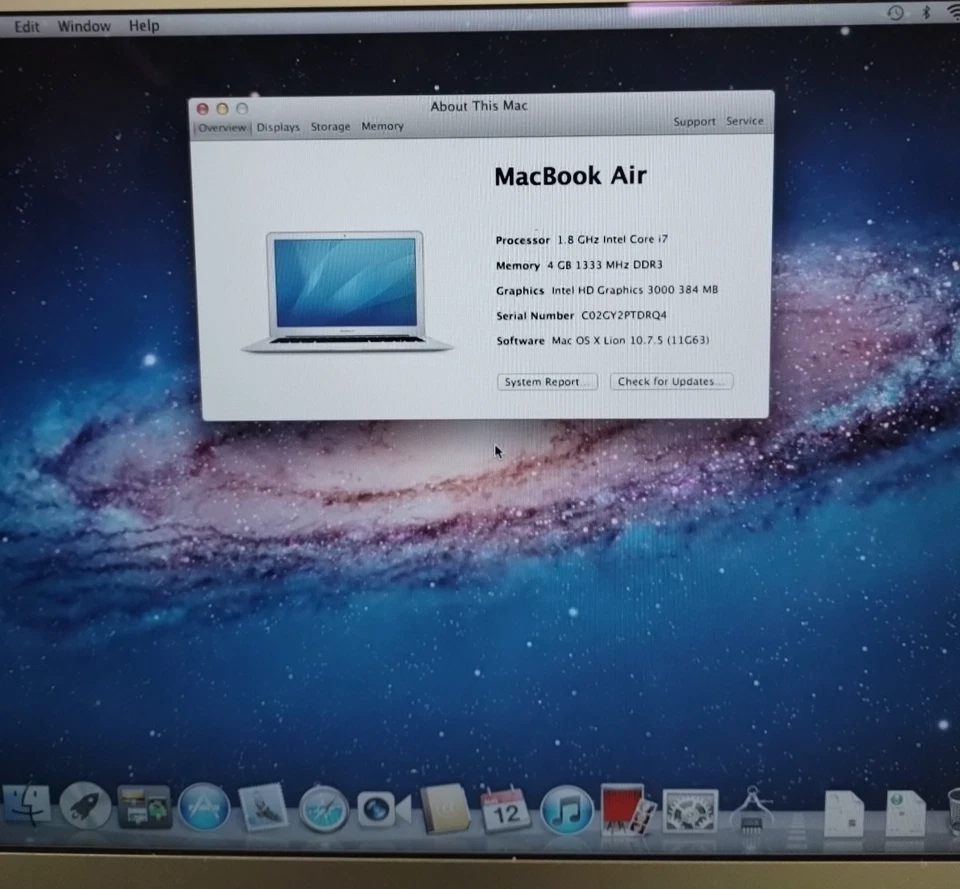 Apple MacBook Air A1369 2011 13.3" i7 4GB RAM 256GB SSD macOS X Lion 10.7.5 - Image 3 of 4