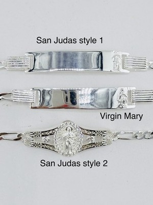 925 Sterling Silver ID Bracelet figaro San Judas Virgen / Jude Engravable Name