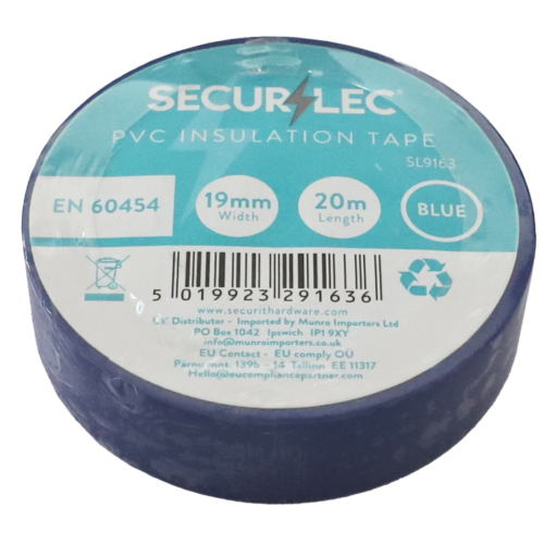 10x Securlec PVC Insulation Tape Electrical Flame Retardent 19mm x 20m - Blue