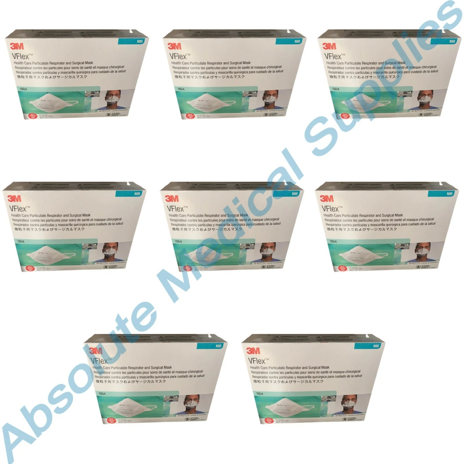 *400-Pieces* 3M VFlex Particulate Respirator NIOSH N95 Surgical Face Mask 1804