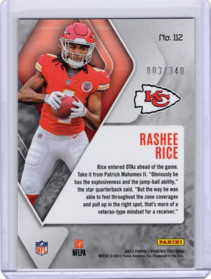 2023 Panini Phoenix Fire Burst #112 Rashee Rice RC Chiefs 003/340 - Image 2 of 2