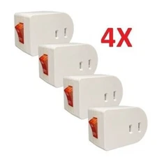 4 pcs Prong Grounded Single Port Power Adapter For Outlet With On / Off Switch