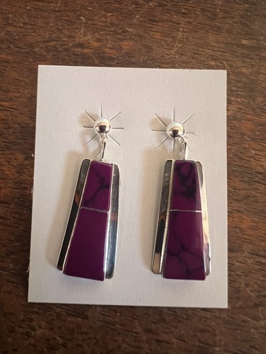 Navajo Earrings Post Dangle Native American Purple Spiny Zuni Wow #B