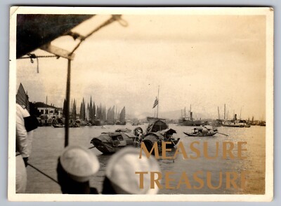 C.1923 AMOY, CHINA FROM USS BARKER JUNK BOATS SHIPS US SAILORS PHOTO F13